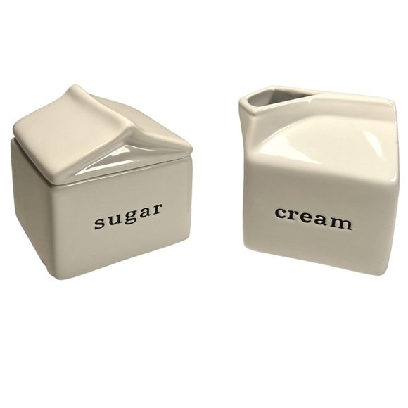 Crate and Barrel Other - Crate & Barrel Embossed Milk Carton Sugar and Creamer Set White w Black Letters